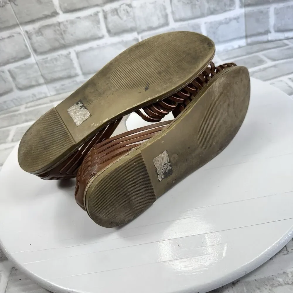 Classic Women's Size 8 Brown Leather Huarache Flats Comfort Open Toe Sandals